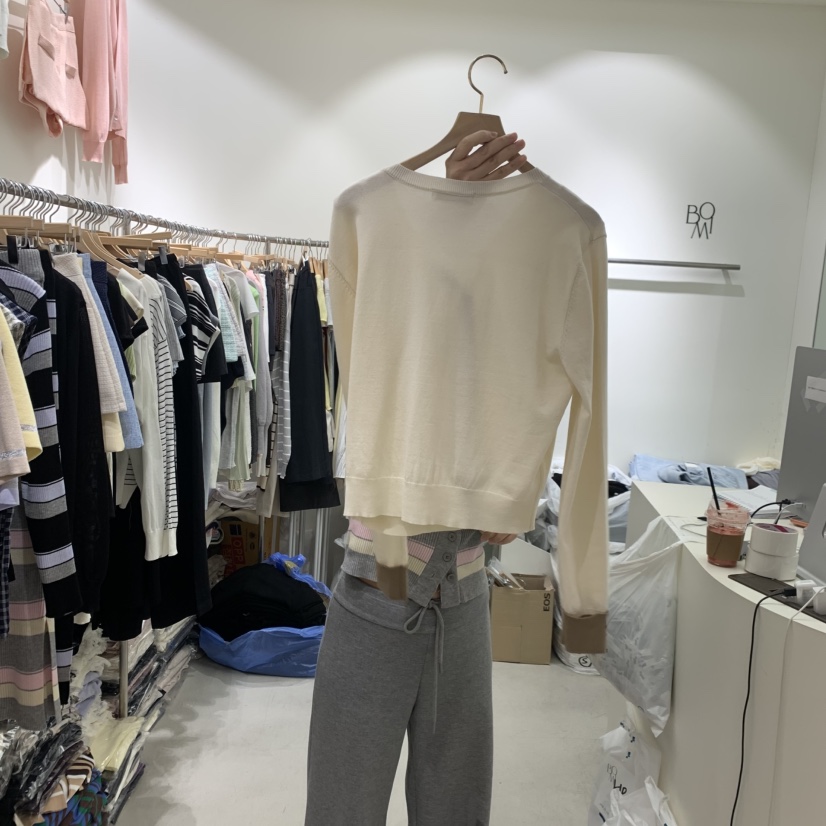 BY BOMI韓國直郵女士新款推薦時尚人氣休閑針織衫撞色開衫BY BOMI針織衫