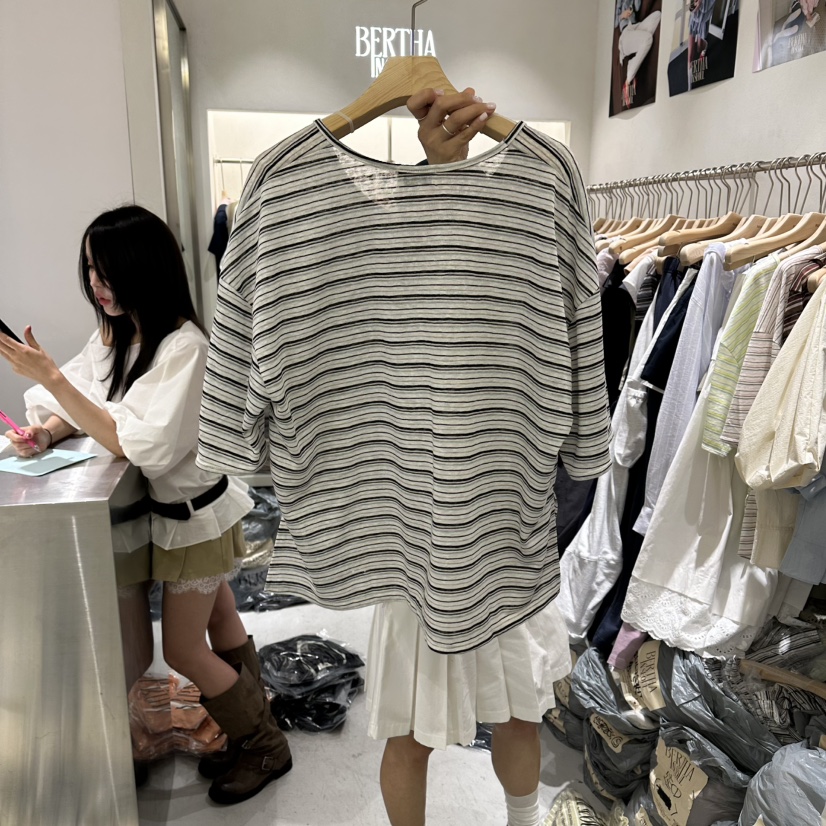 BERTHA韓國直郵女士新款時尚熱賣人氣職業26春夏推薦休閑T恤BERTHAT恤