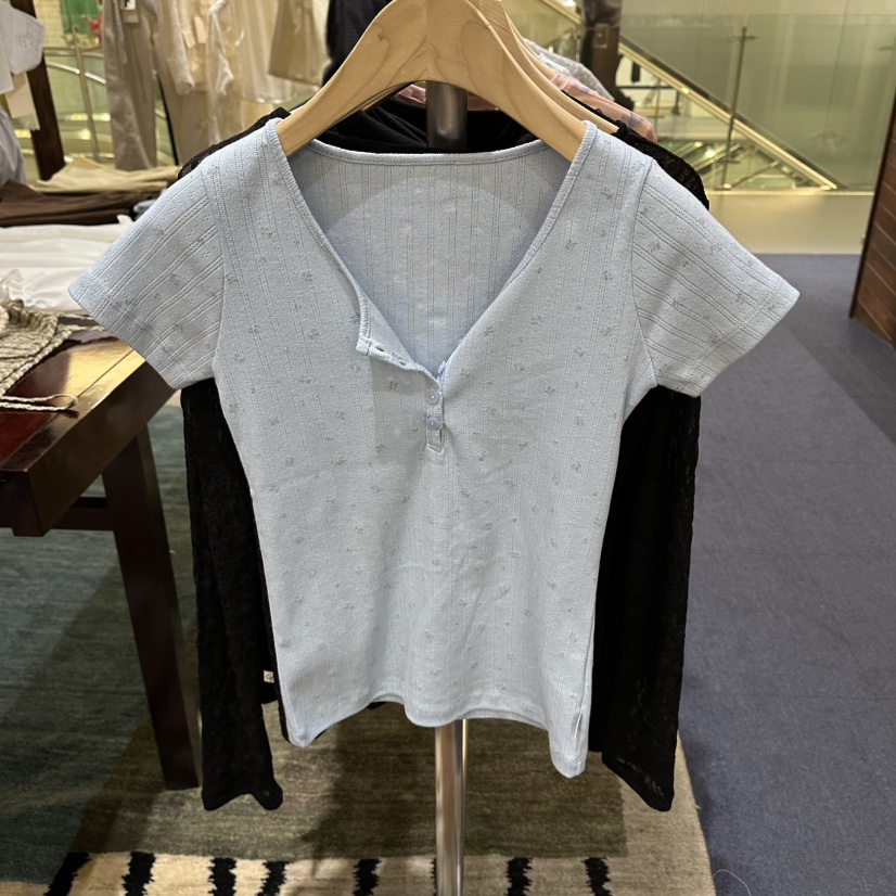 FURE韓國東大門直郵女士新款推薦休閑時尚熱賣26春夏T恤紐扣FURET恤圖色2