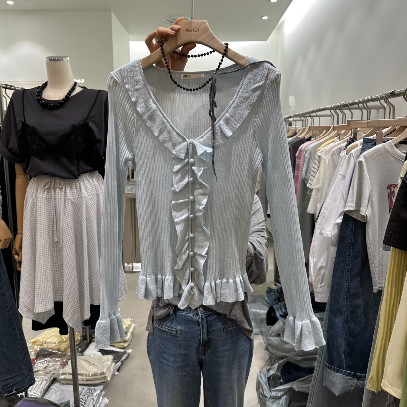 PART3韓國直郵女士新款熱賣人氣長袖T恤不含項鏈荷葉邊開衫Part.3長袖T恤圖色1