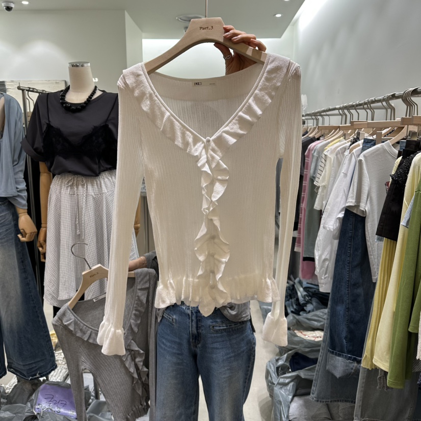 PART3韓國直郵女士新款熱賣人氣長袖T恤不含項鏈荷葉邊開衫Part.3長袖T恤圖色2