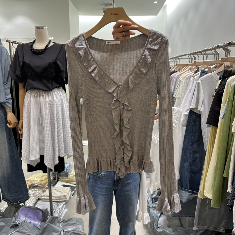 PART3韓國直郵女士新款熱賣人氣長袖T恤不含項鏈荷葉邊開衫Part.3長袖T恤圖色3