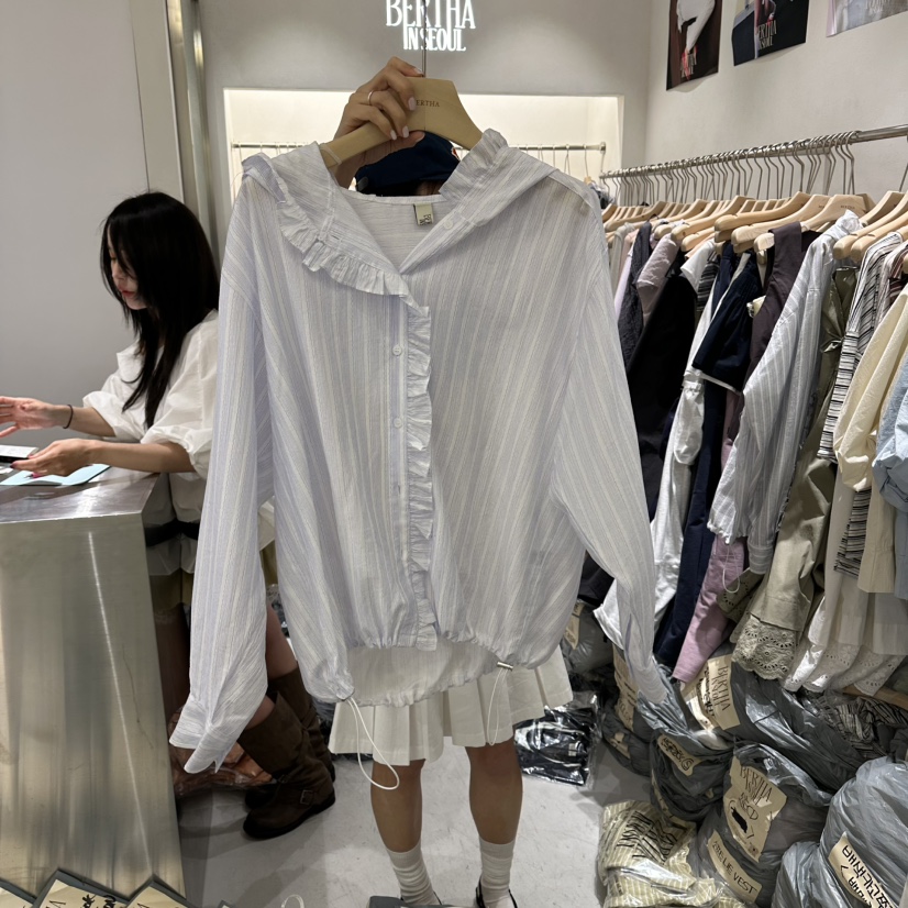 BERTHA韓國東大門直郵女士新品休閑推薦襯衫蕾絲衫連帽衫BERTHA襯衫/蕾絲衫圖色1