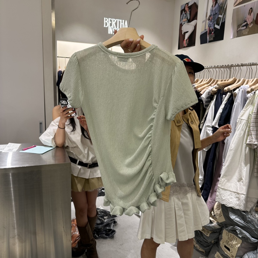 BERTHA東大門直郵女士新款推薦人氣26春夏熱賣T恤不對稱褶裥BERTHAT恤
