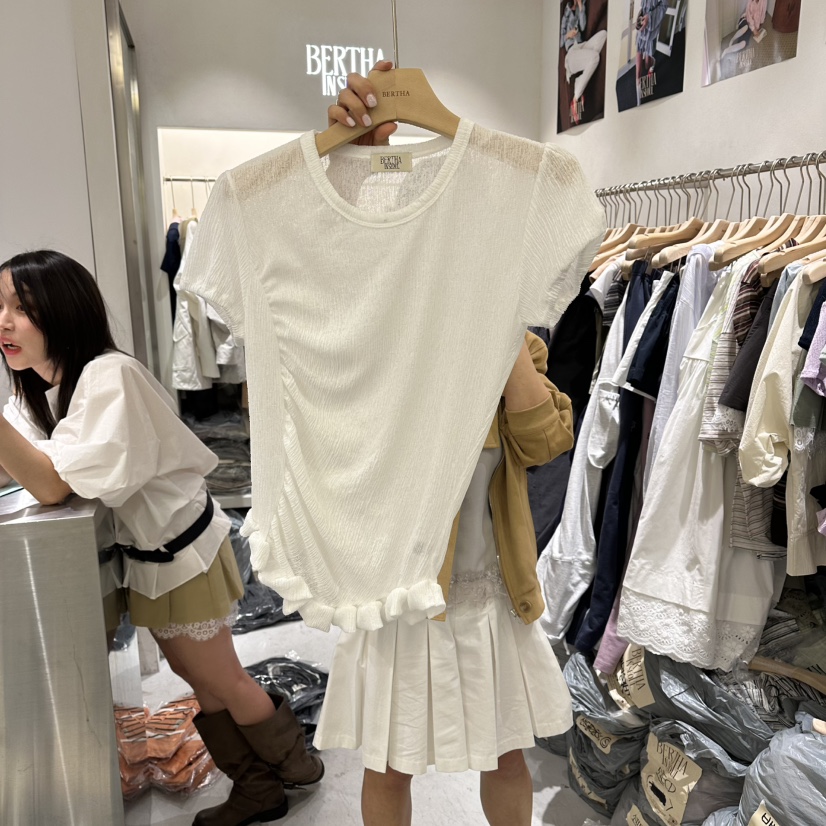 BERTHA東大門直郵女士新款推薦人氣26春夏熱賣T恤不對稱褶裥BERTHAT恤圖色2
