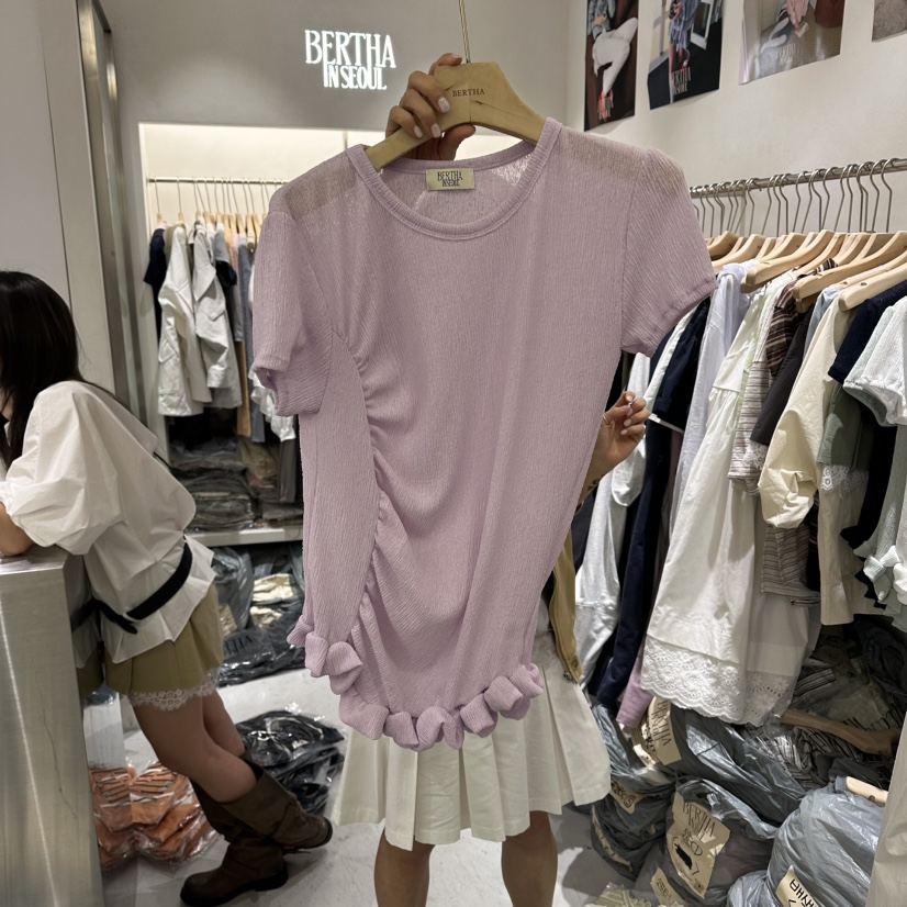 BERTHA東大門直郵女士新款推薦人氣26春夏熱賣T恤不對稱褶裥BERTHAT恤圖色3