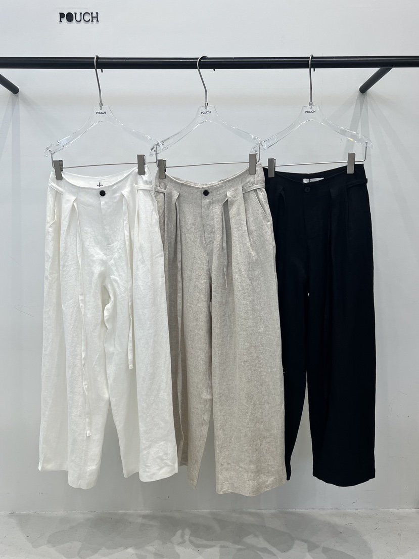 POUCH韓國代購女士新品人氣26春夏休閑推薦休閑褲含腰繩亞麻POUCH休閑褲