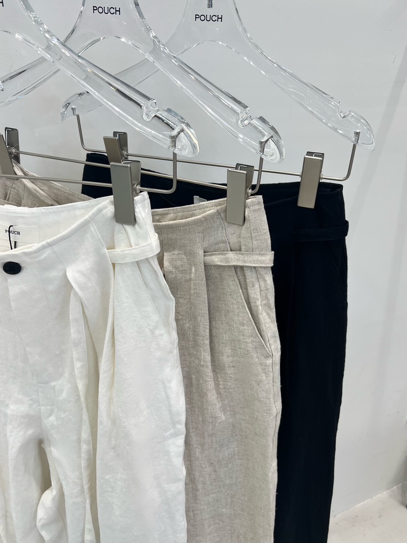 POUCH韓國代購女士新品人氣26春夏休閑推薦休閑褲含腰繩亞麻POUCH休閑褲