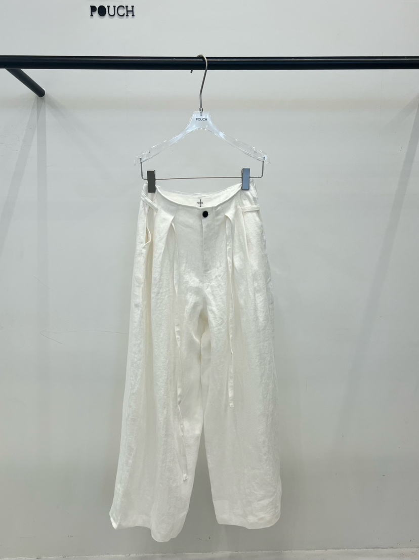 POUCH韓國代購女士新品人氣26春夏休閑推薦休閑褲含腰繩亞麻POUCH休閑褲圖色2
