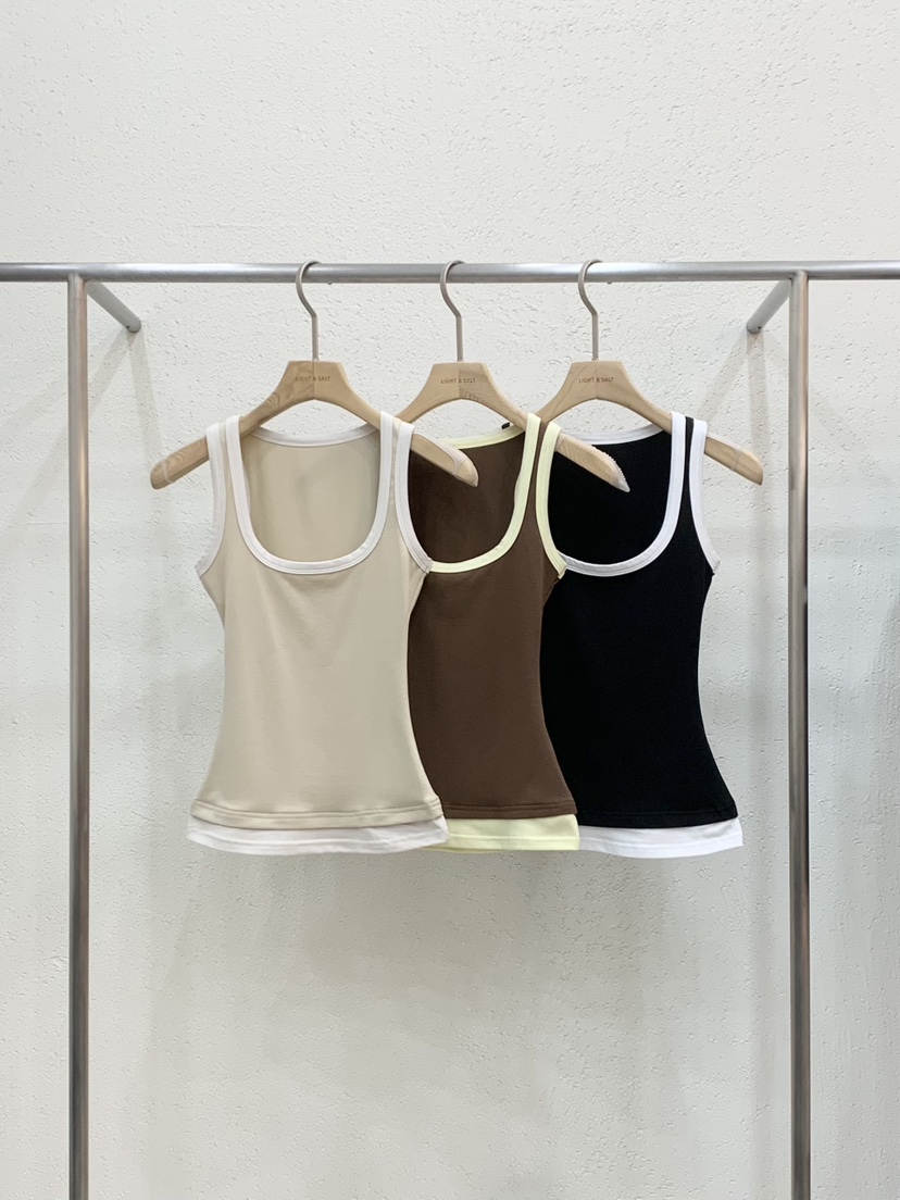 LIGHT AND SALT韓國東大門直郵女士新款休閑吊帶背心莫代爾撞色LIGHT AND SALT吊帶/背心