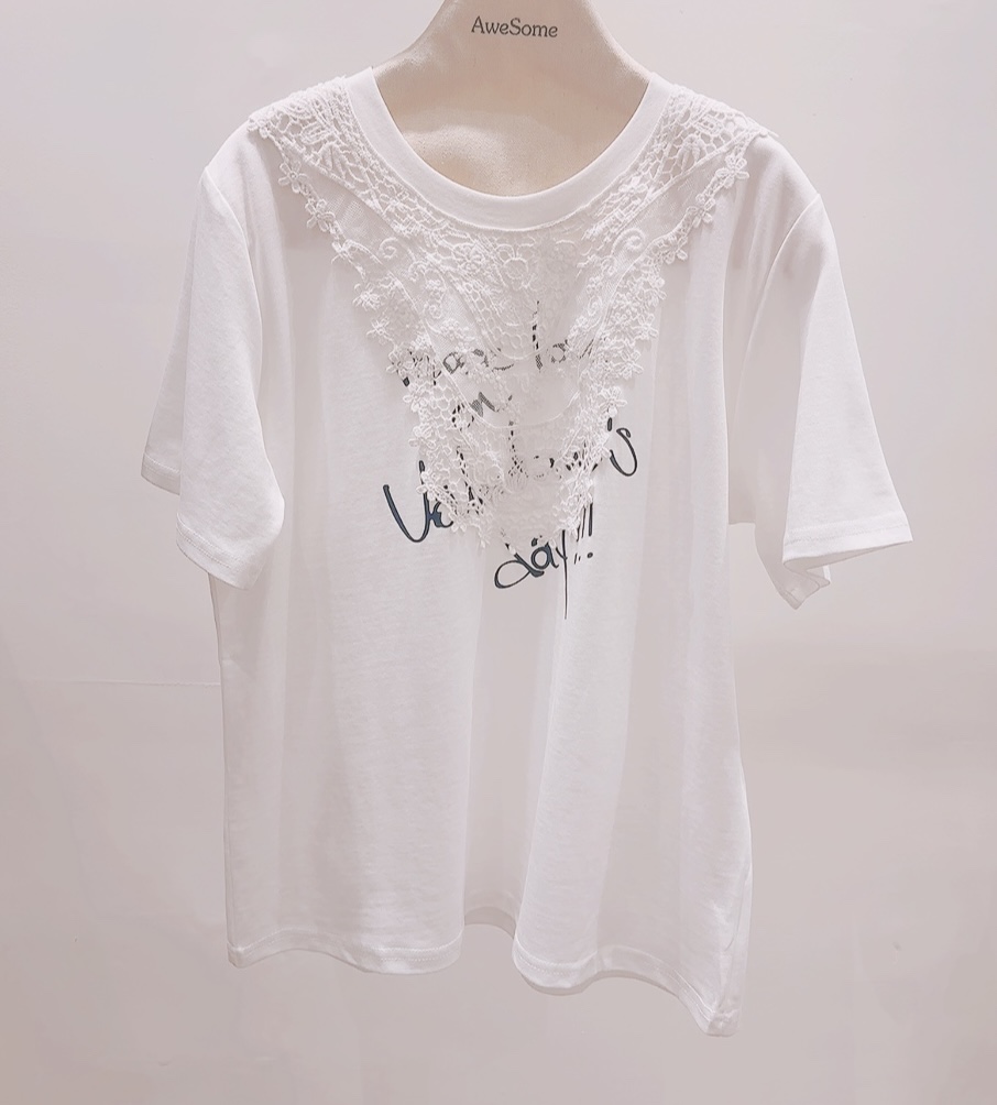 AWESOME-P韓國東大門直郵女士新品26春夏職業推薦T恤蕾絲AWESOME-PT恤圖色1