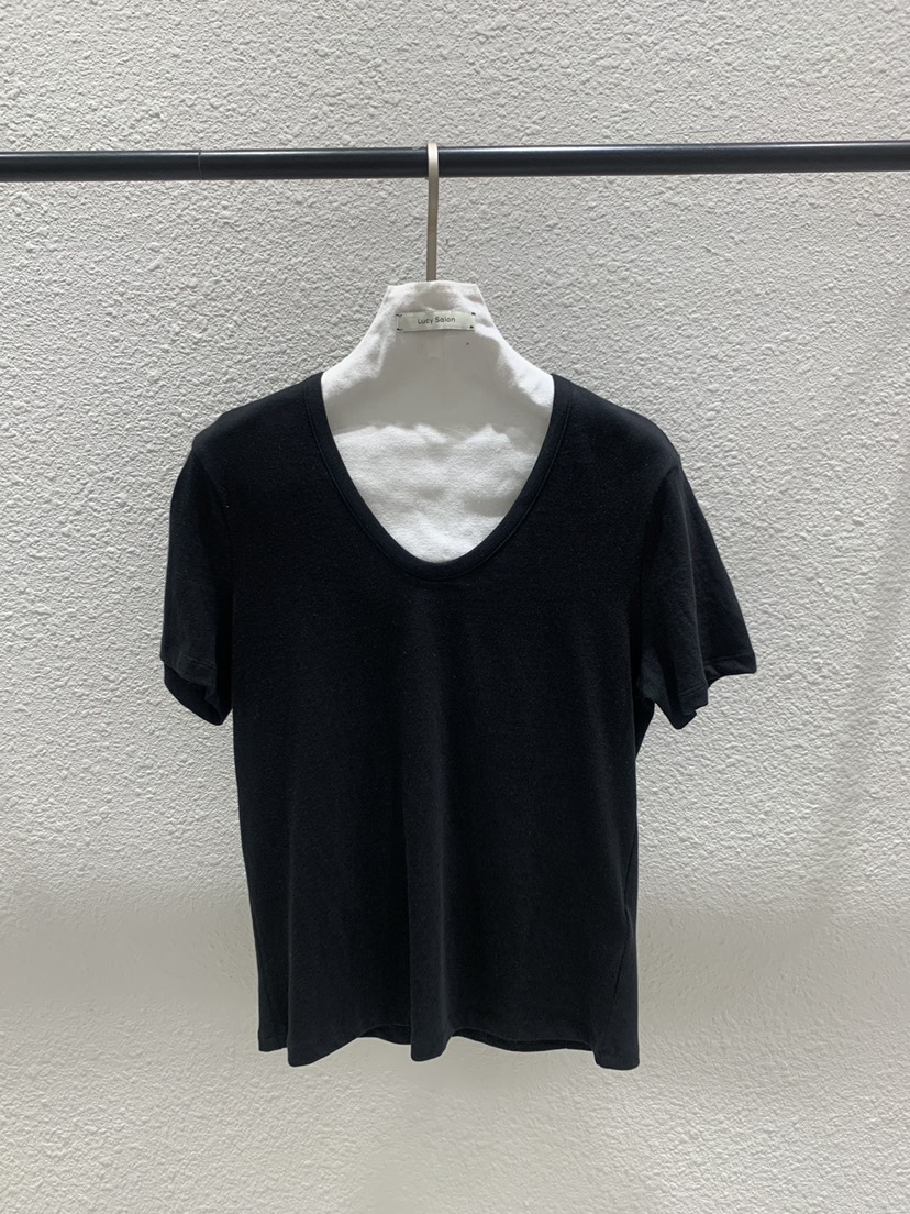 LUCY SALON韓國代購女士新款職業推薦26春夏休閑人氣T恤V領LUCY SALONT恤圖色4深藍色