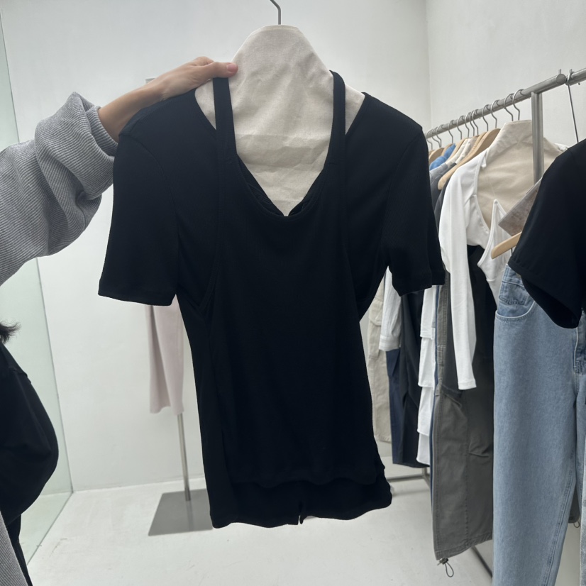 CHAV韓國直郵實拍女士新款休閑26春夏人氣推薦時尚T恤假兩件CHAVT恤圖色3