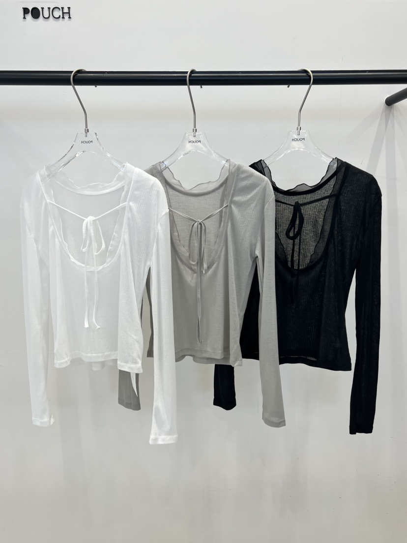 POUCH韓國代購女裝新品推薦熱賣職業26春夏襯衫蕾絲衫V領亞麻POUCH襯衫/蕾絲衫