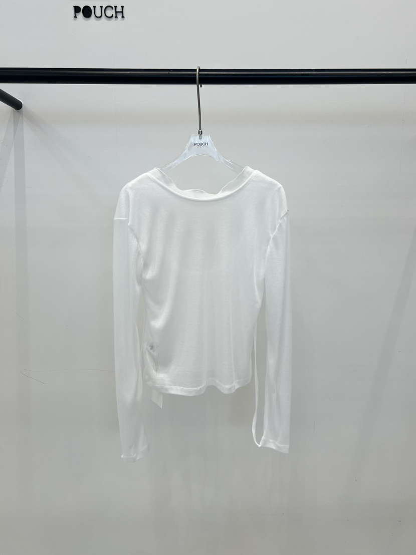 POUCH韓國代購女裝新品推薦熱賣職業26春夏襯衫蕾絲衫V領亞麻POUCH襯衫/蕾絲衫圖色1