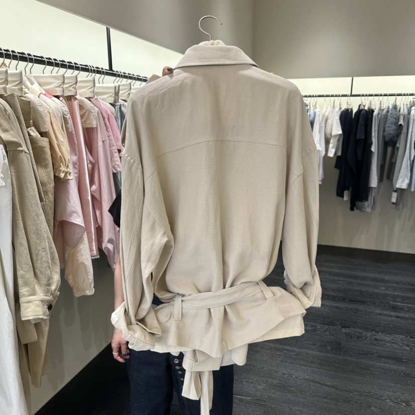 TOMGIRL韓國直郵女士新品時尚職業人氣推薦夾克含腰帶亞麻TOMGIRL夾克