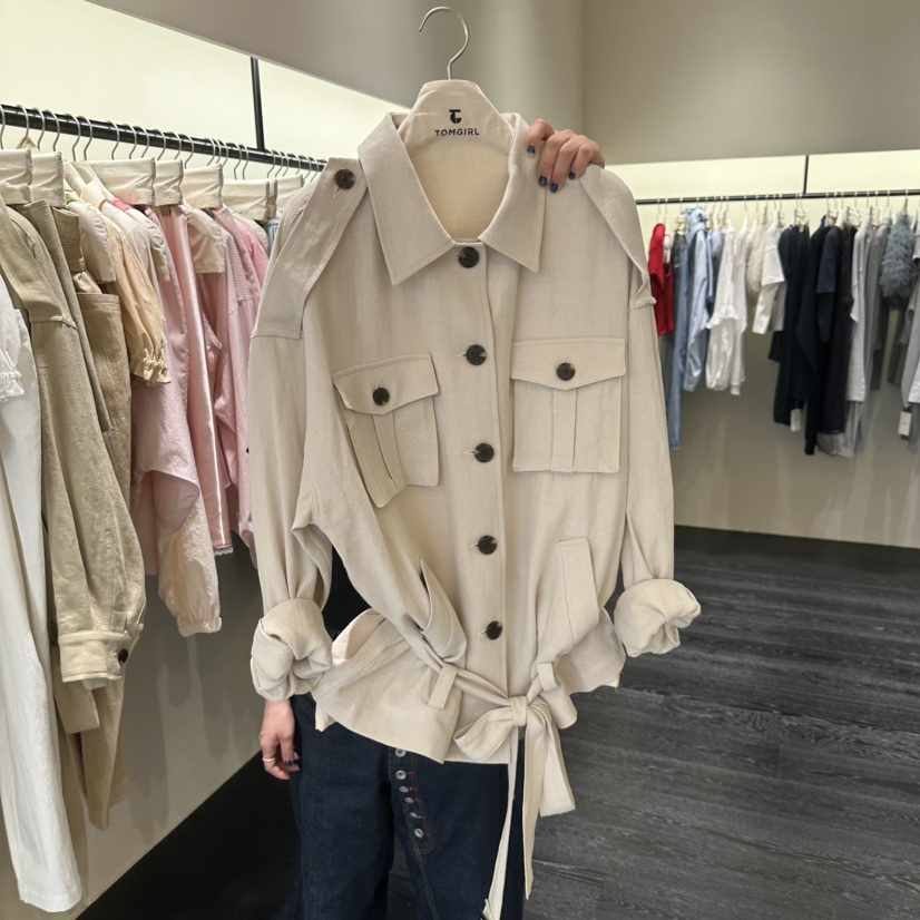 TOMGIRL韓國直郵女士新品時尚職業人氣推薦夾克含腰帶亞麻TOMGIRL夾克圖色1