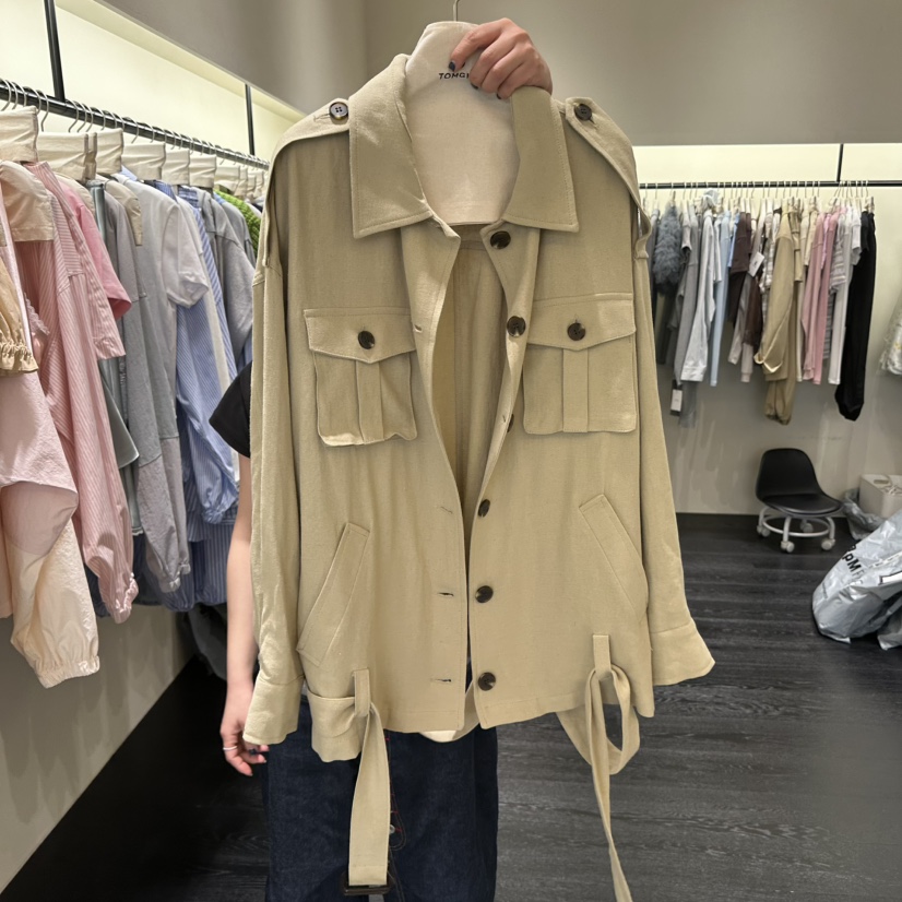 TOMGIRL韓國直郵女士新品時尚職業人氣推薦夾克含腰帶亞麻TOMGIRL夾克圖色2
