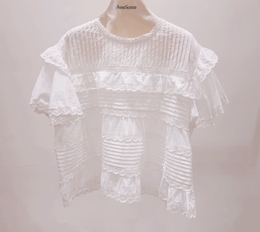 AWESOME-P韓國東大門直郵女裝新款熱賣襯衫蕾絲衫褶裥棉AWESOME-P襯衫/蕾絲衫圖色1