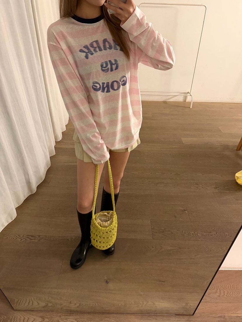 LATTE-P韓國直郵女士新款時尚休閑人氣26春夏長袖T恤條紋LATTE-P長袖T恤