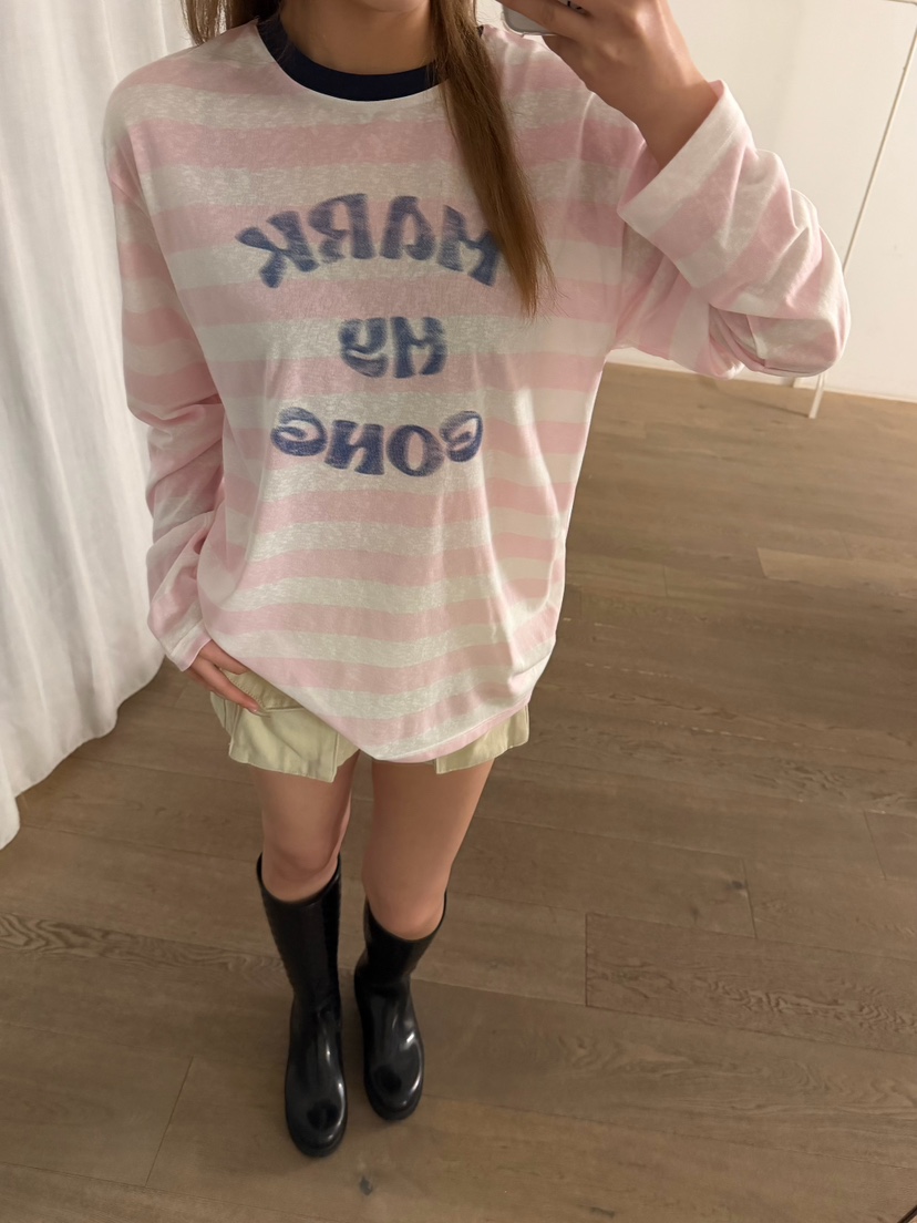 LATTE-P韓國直郵女士新款時尚休閑人氣26春夏長袖T恤條紋LATTE-P長袖T恤