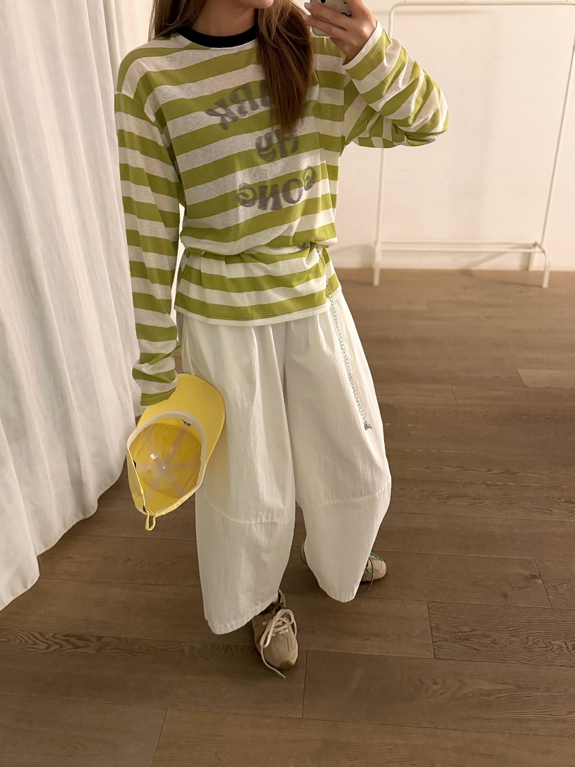 LATTE-P韓國直郵女士新款時尚休閑人氣26春夏長袖T恤條紋LATTE-P長袖T恤