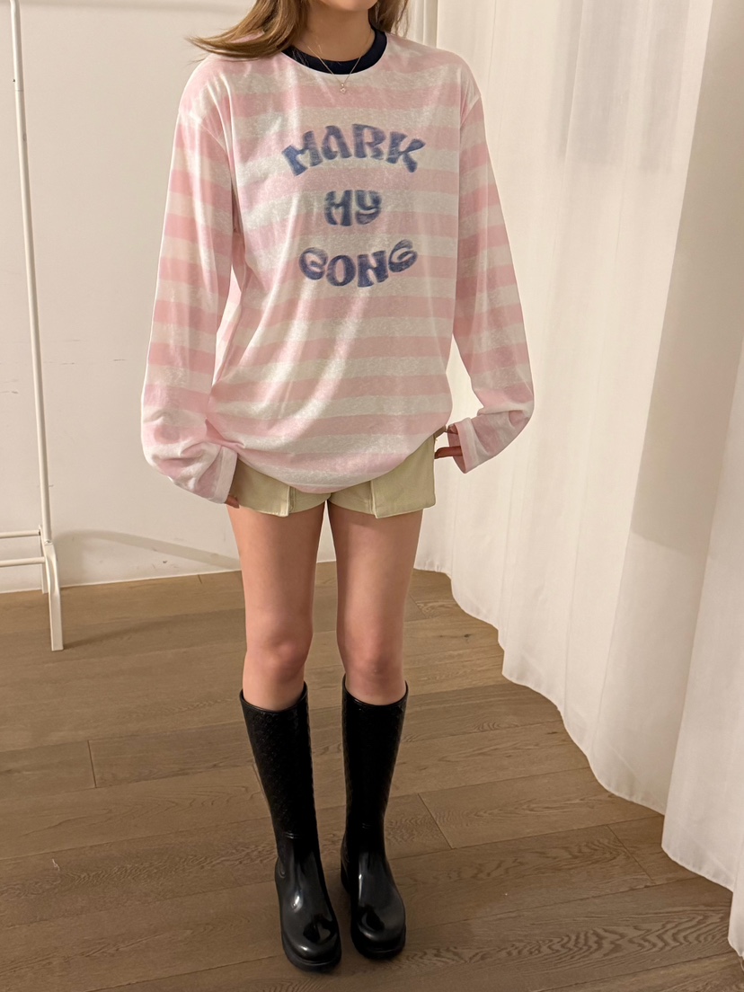 LATTE-P韓國直郵女士新款時尚休閑人氣26春夏長袖T恤條紋LATTE-P長袖T恤圖色1