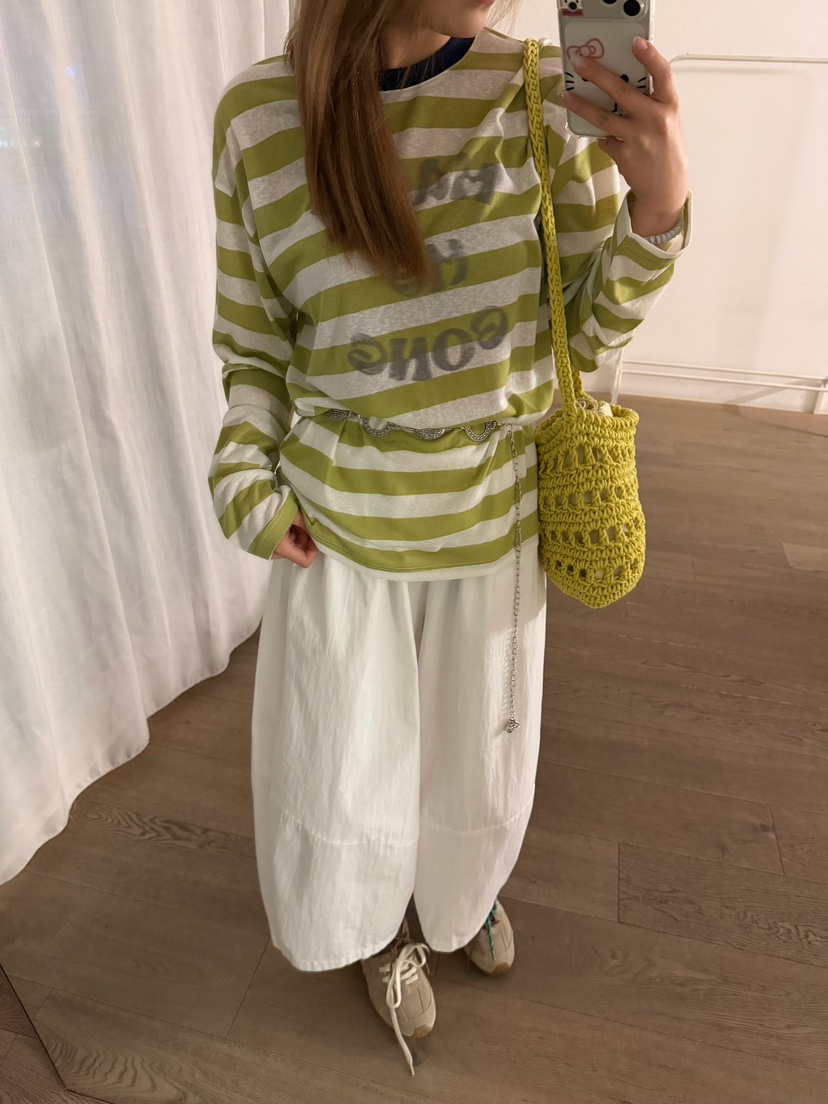 LATTE-P韓國直郵女士新款時尚休閑人氣26春夏長袖T恤條紋LATTE-P長袖T恤圖色2