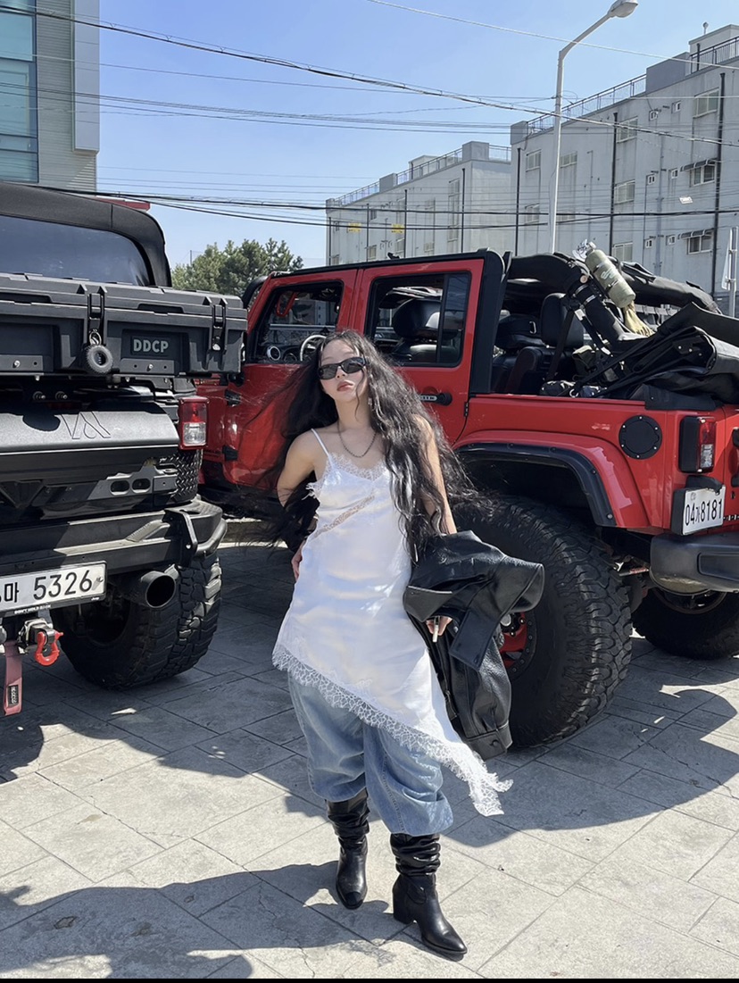 PAIRING韓國東大門直郵女裝新品職業時尚連衣裙不對稱蕾絲PAIRING連衣裙