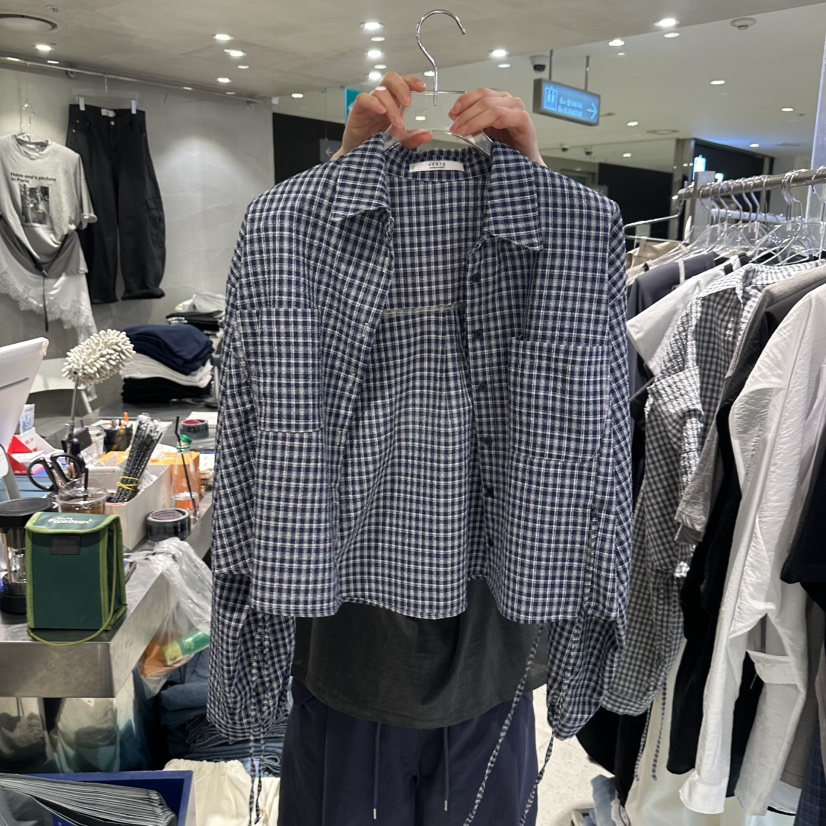 HERTZ-P韓國直郵實拍女士新款休閑職業推薦襯衫蕾絲衫格子HERTZ-P襯衫/蕾絲衫圖色2深藍色