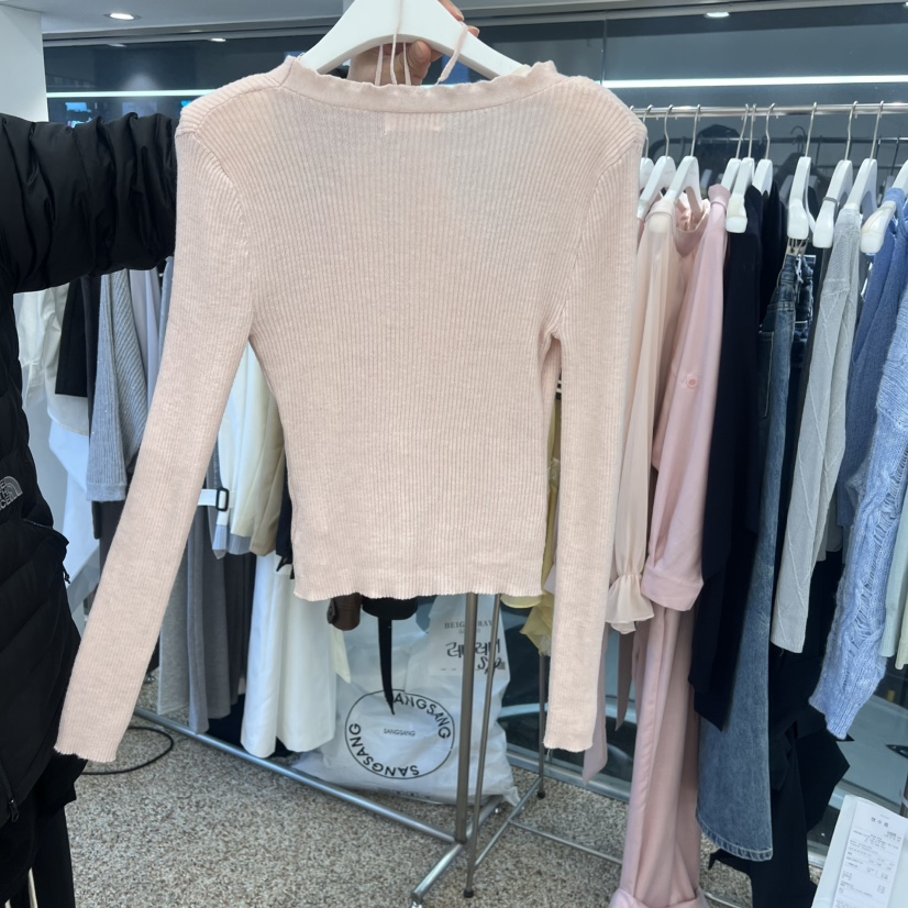 BEIGE GRAY韓國直郵女士新款休閑針織衫羊毛衫假兩件雙層開襟BEIGE GRAY針織衫