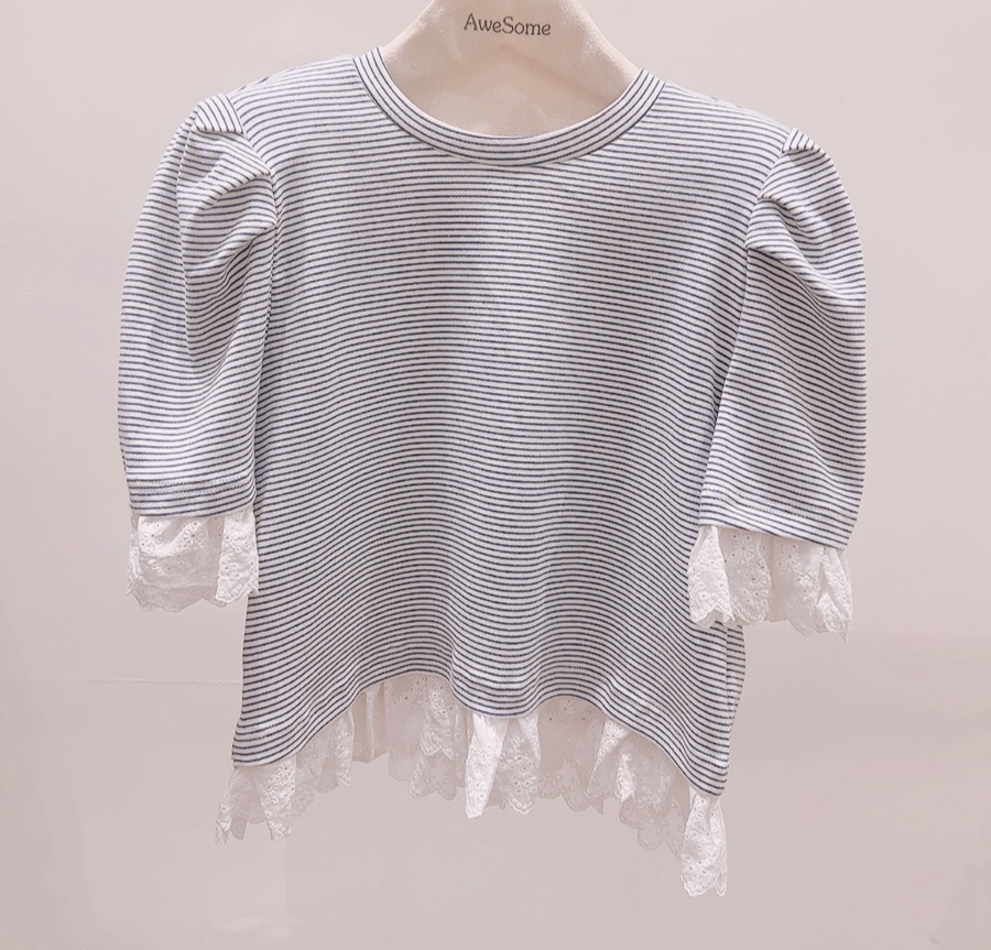 AWESOME-P韓國直郵女士新款熱賣推薦時尚襯衫蕾絲衫條紋AWESOME-P襯衫/蕾絲衫圖色1