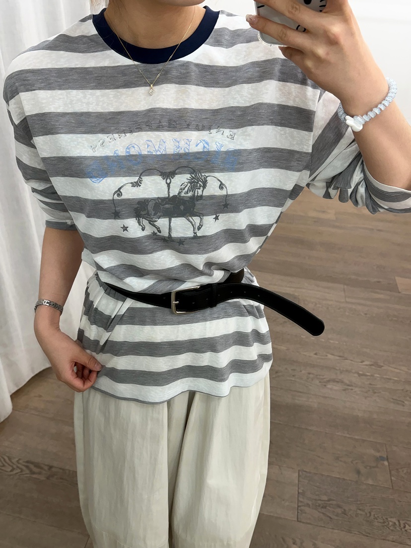 LATTE-P韓國東大門直郵女裝新品熱賣人氣26春夏長袖T恤條紋LATTE-P長袖T恤