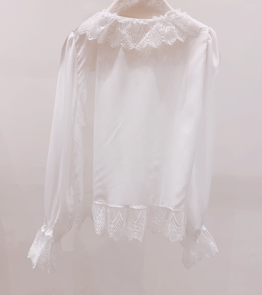 AWESOME-P韓國直郵實拍女裝新款職業襯衫蕾絲衫荷葉邊絲質AWESOME-P襯衫/蕾絲衫