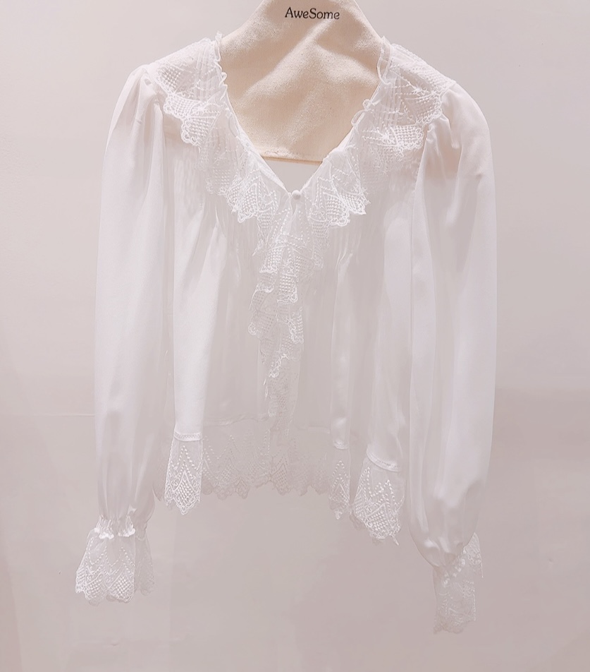 AWESOME-P韓國直郵實拍女裝新款職業襯衫蕾絲衫荷葉邊絲質AWESOME-P襯衫/蕾絲衫圖色1