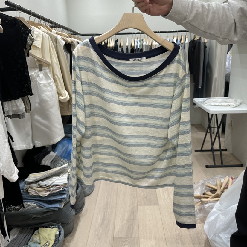 NOTTINGHAM/AVECNOUS/MODEST韓國東大門直郵女裝新品休閑長袖T恤露肩寬松NOTTINGHAM/AVECNOUS/MODEST長袖T恤圖色2