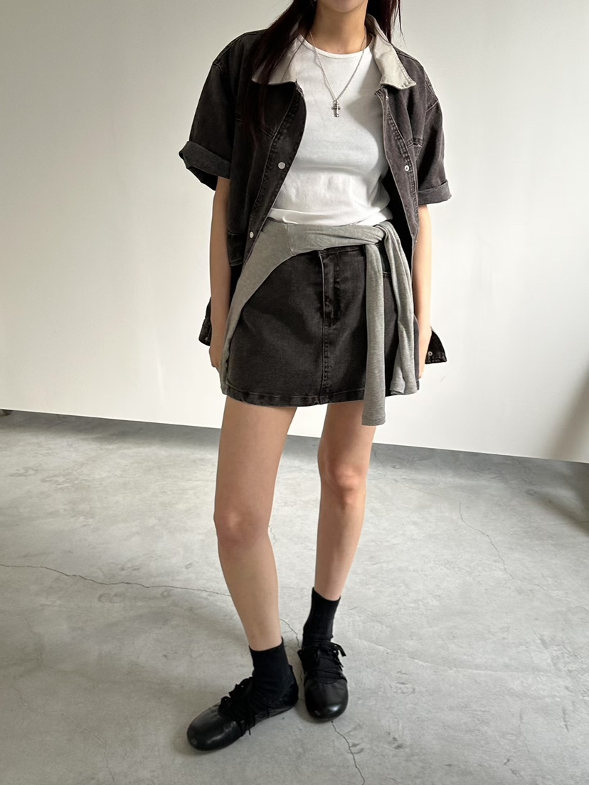 MUSE-P韓國直郵實拍女裝新品職業26春夏短裙不含腰帶水洗MUSE-P短裙