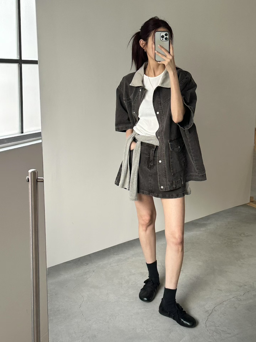 MUSE-P韓國直郵實拍女裝新品職業26春夏短裙不含腰帶水洗MUSE-P短裙