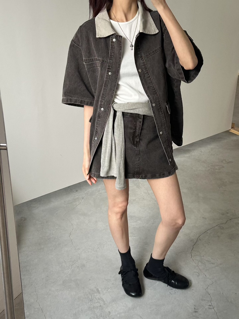 MUSE-P韓國直郵實拍女裝新品職業26春夏短裙不含腰帶水洗MUSE-P短裙