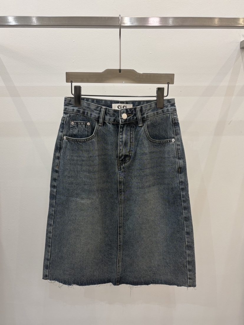 CICI韓國直郵實拍女裝新品休閑26春夏半身裙中短裙水洗牛仔布Ci Ci半身裙/中短裙圖色1