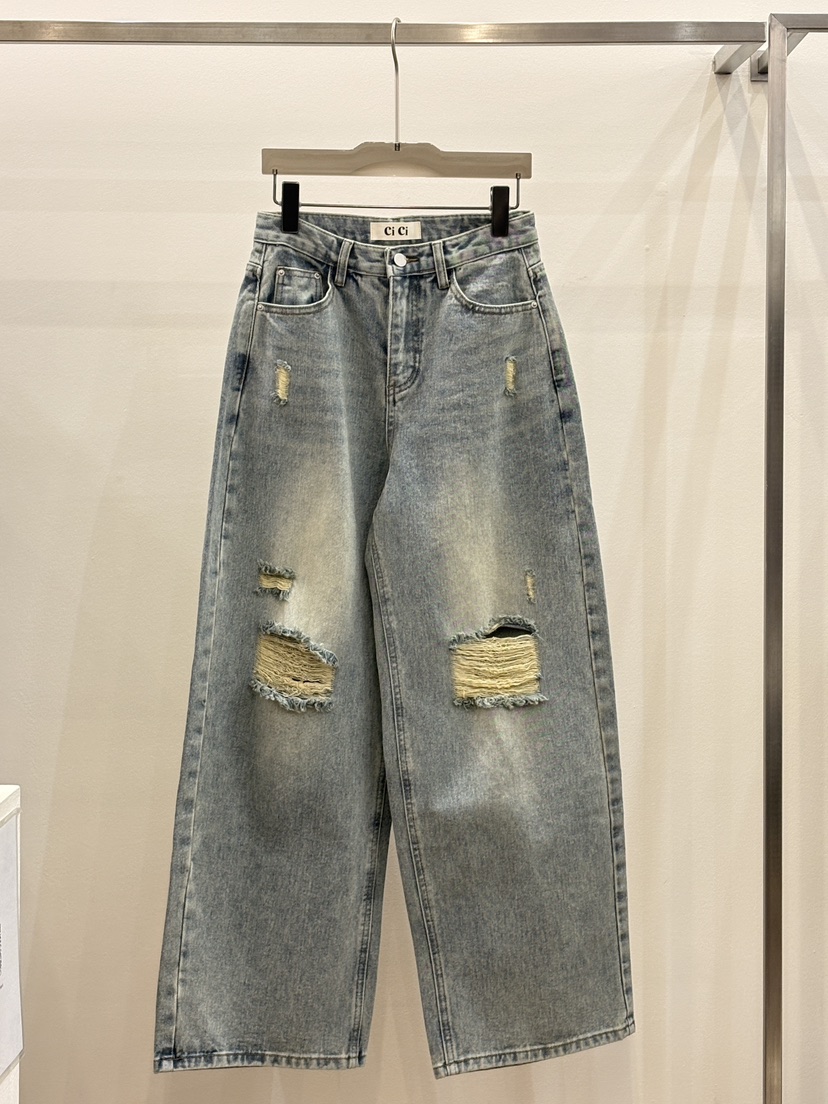 CICI韓國直郵女士新款26春夏時尚休閑職業人氣牛仔褲復古Ci Ci牛仔褲圖色1