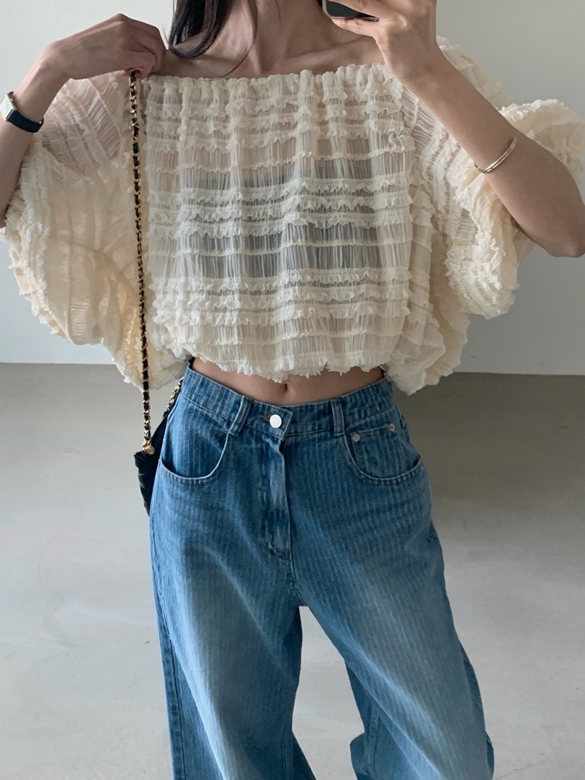 VERANDA韓國東大門直郵女士新品熱賣襯衫蕾絲衫荷葉邊露肩VERANDA襯衫/蕾絲衫