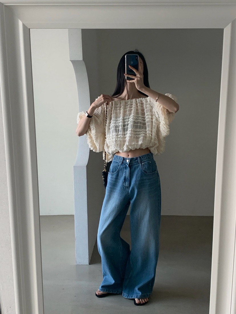 VERANDA韓國東大門直郵女士新品熱賣襯衫蕾絲衫荷葉邊露肩VERANDA襯衫/蕾絲衫