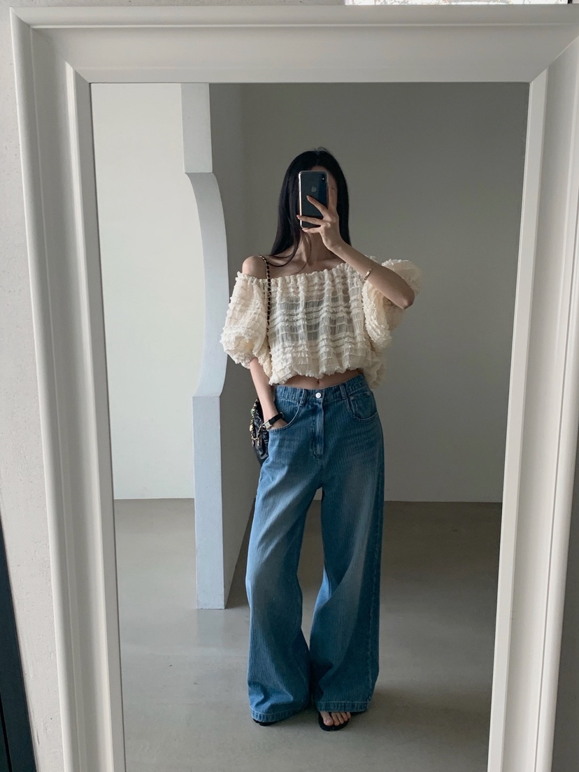 VERANDA韓國東大門直郵女士新品熱賣襯衫蕾絲衫荷葉邊露肩VERANDA襯衫/蕾絲衫