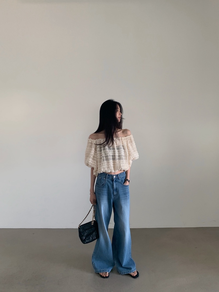 VERANDA韓國東大門直郵女士新品熱賣襯衫蕾絲衫荷葉邊露肩VERANDA襯衫/蕾絲衫