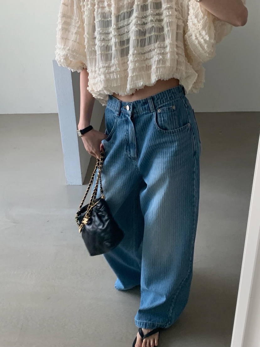 VERANDA韓國東大門代購女士新品休閑26春夏職業牛仔褲條紋VERANDA牛仔褲