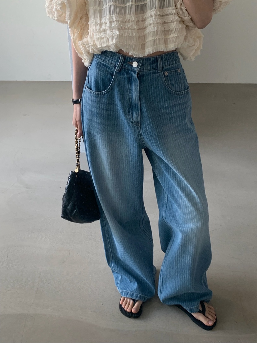 VERANDA韓國東大門代購女士新品休閑26春夏職業牛仔褲條紋VERANDA牛仔褲