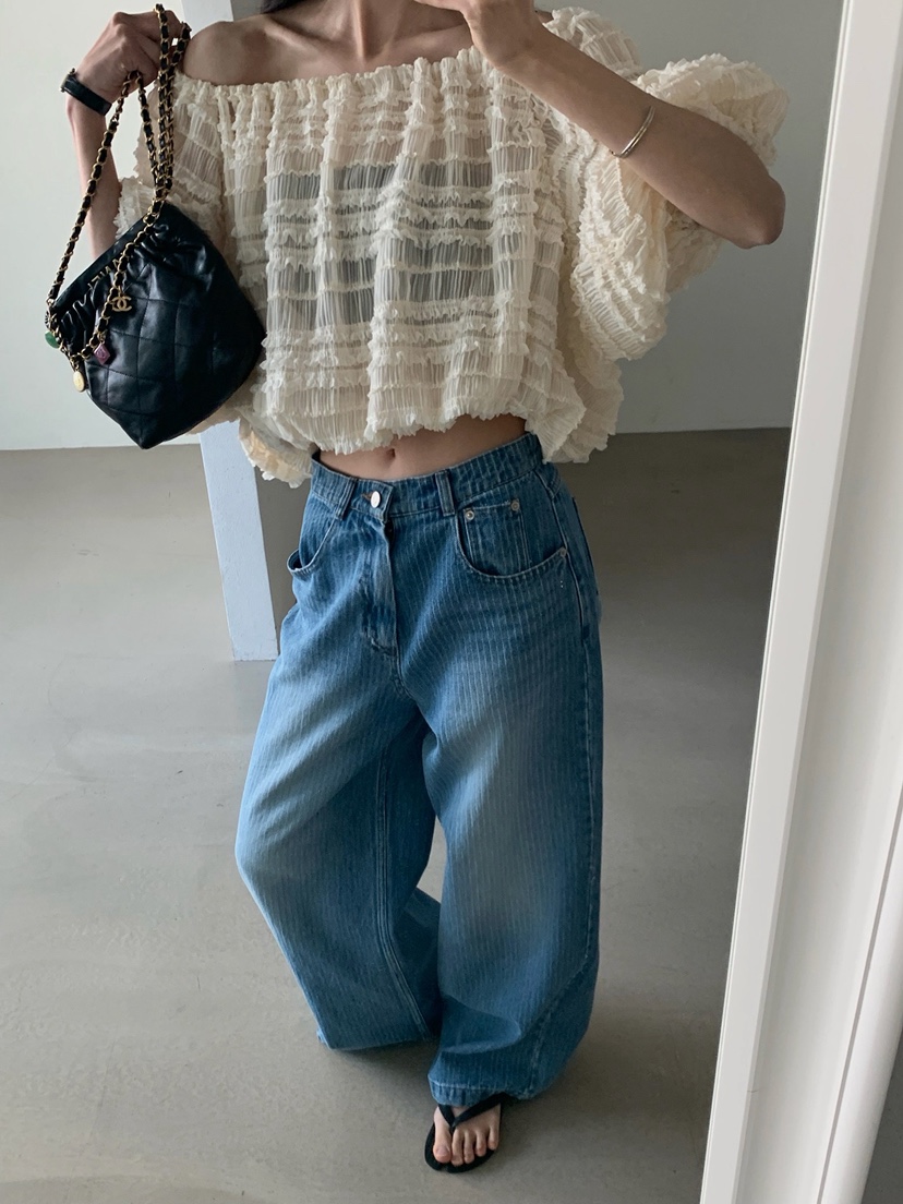 VERANDA韓國東大門代購女士新品休閑26春夏職業牛仔褲條紋VERANDA牛仔褲