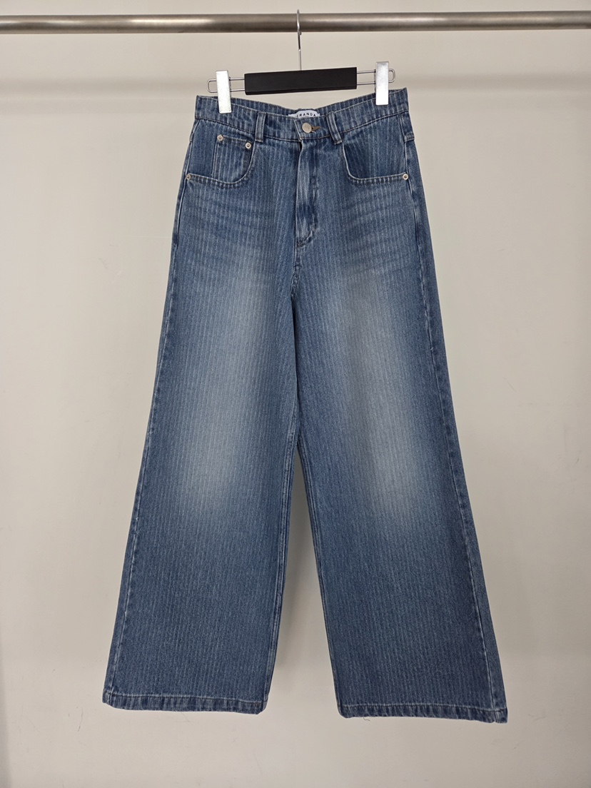 VERANDA韓國東大門代購女士新品休閑26春夏職業牛仔褲條紋VERANDA牛仔褲圖色1