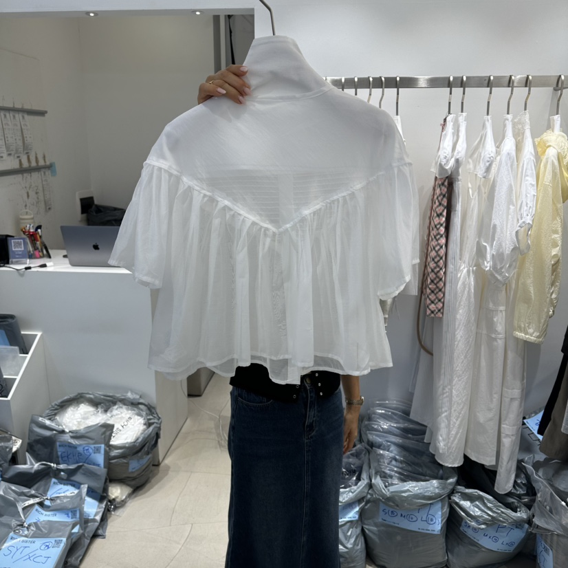 RICH SISTER韓國東大門代購女裝新品時尚襯衫蕾絲衫褶皺RICH SISTER襯衫/蕾絲衫